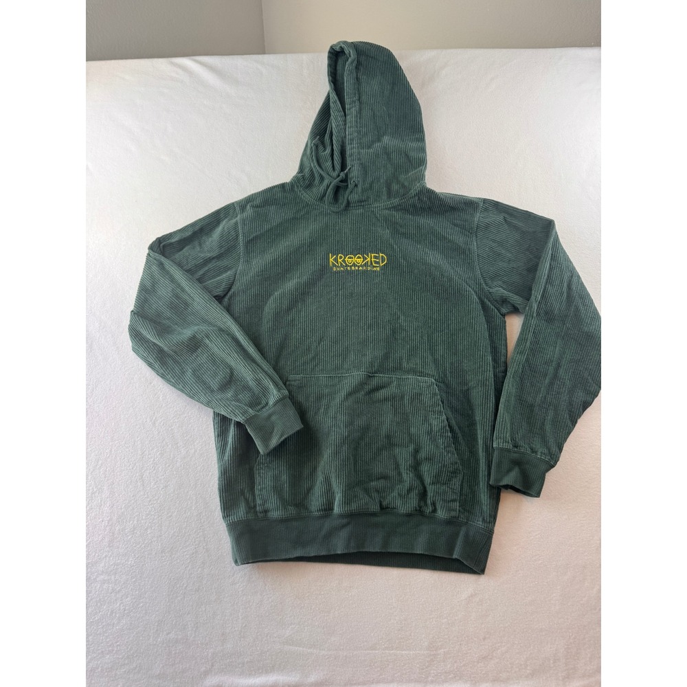 Krooked Skateboards Men's Small Green Corduroy Pullover Hoodie Skate Streetwear